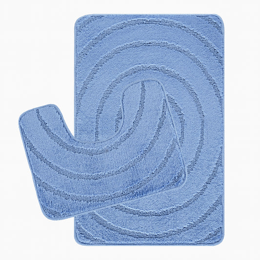 MALGUS 2-Piece Machine Washable Non-Slip Blue Bathroom Rug Set