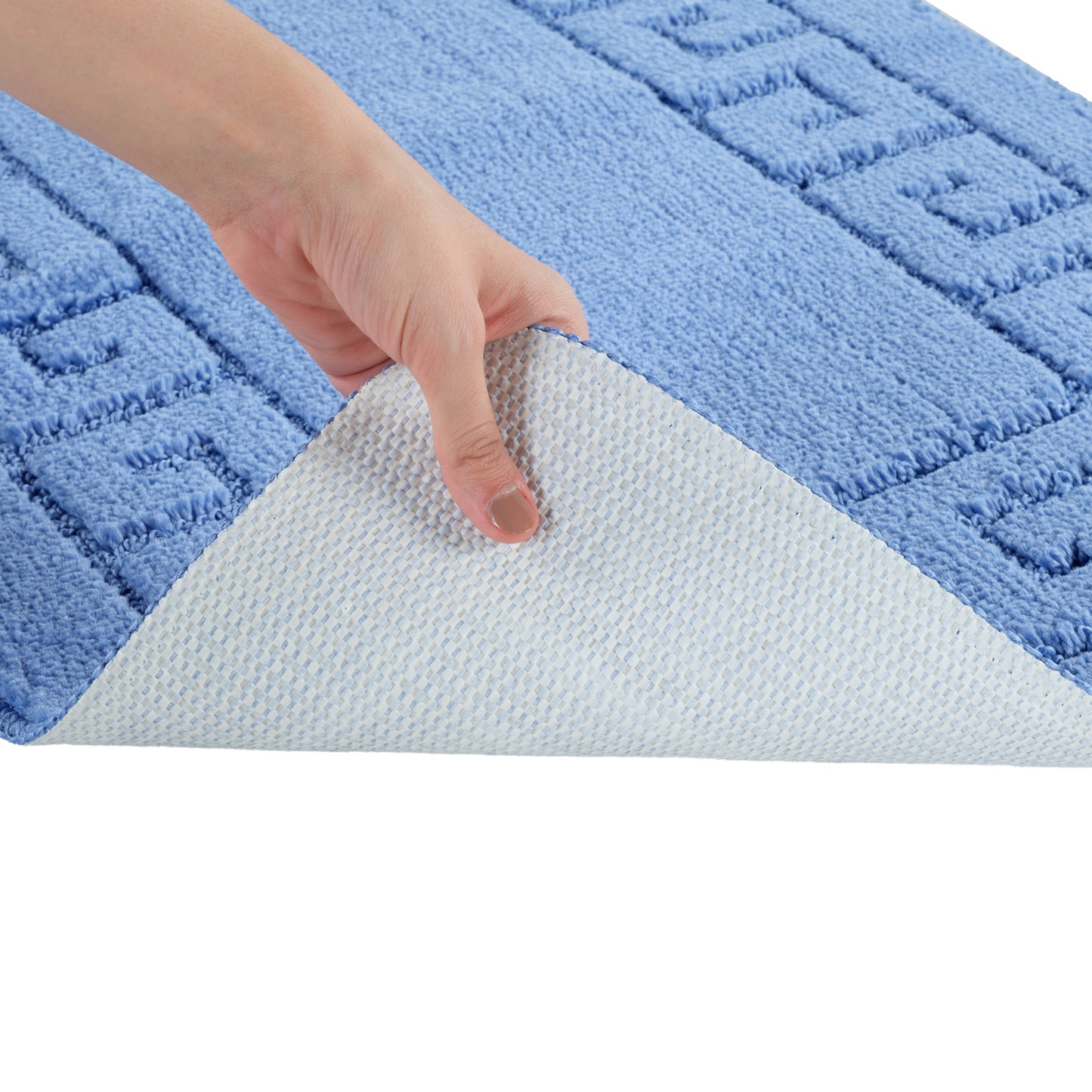 ASLEY 2 Piece Bathroom Rug Set I Machine Washable Wet Room Rugs, Absorbent, Non Slip, Toilet Pedestal Mat, High Pile I Blue