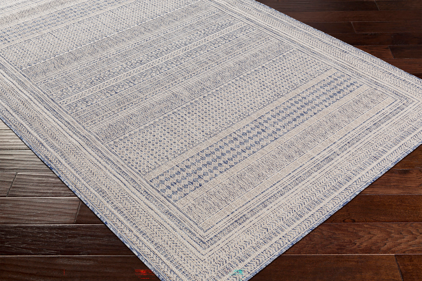 KELLOGG In- & OutdoorRug I Balcony, Terrace, Kitchen, Garden, Patio, Veranda I Modern Boho Rug, UV Weather Stain Resistant I Blue, Ivory