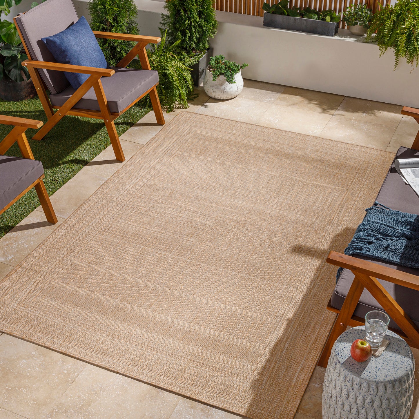 KELLOGG In- & Outdoor Jute-Look Rug I Balcony, Terrace, Kitchen, Garden I Modern Boho Rug, UV Weather Stain Resistant I Beige, Ivory