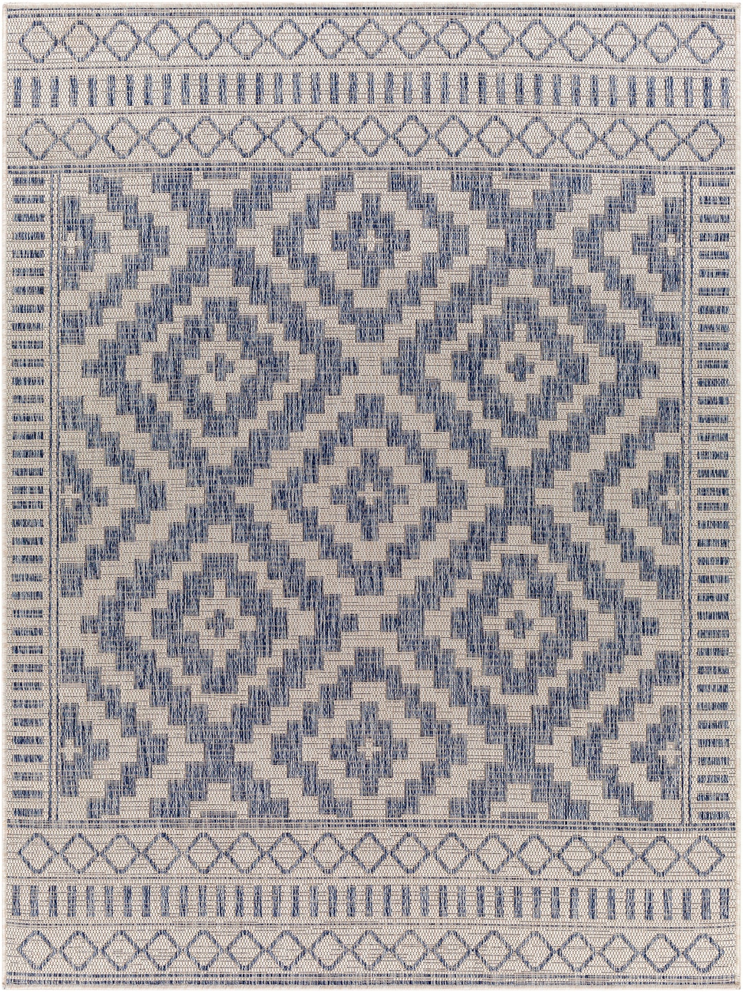 KIRKMAN In- & Outdoor Rug I Balcony, Terrace, Kitchen, Garden, Patio, Veranda I Modern Boho Rug, UV Weather Stain Resistant I Blue, Grey