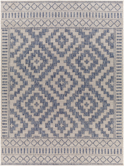 KIRKMAN In- & Outdoor Rug I Balcony, Terrace, Kitchen, Garden, Patio, Veranda I Modern Boho Rug, UV Weather Stain Resistant I Blue, Grey