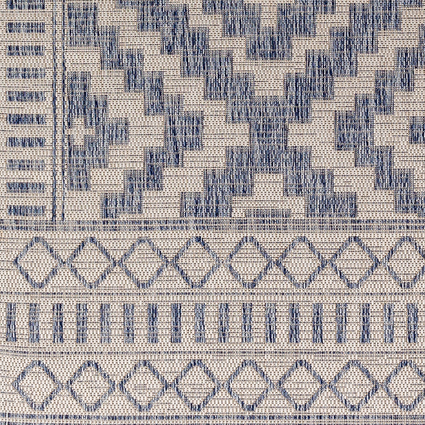 KIRKMAN In- & Outdoor Rug I Balcony, Terrace, Kitchen, Garden, Patio, Veranda I Modern Boho Rug, UV Weather Stain Resistant I Blue, Grey