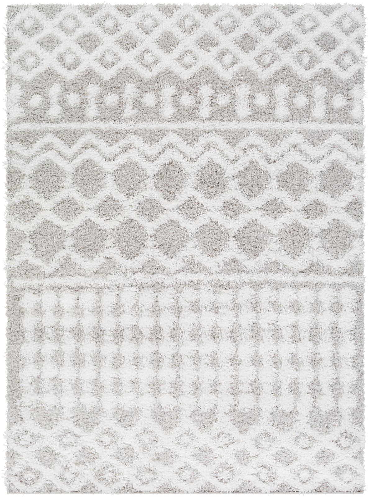 CARTER Shaggy Rug I Living Room, Bedroom I Modern Boho Area Rug, Soft Fluffy Rug, Plush Pile, Large Thick Rug, Easy Care I White, Grey