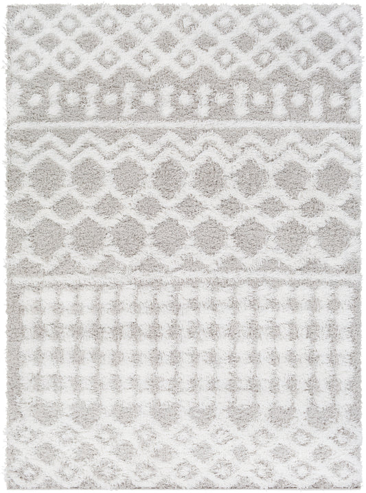 CARTER Shaggy Modern Boho Soft Fluffy Thick Plush Pile Light Grey Area Rug