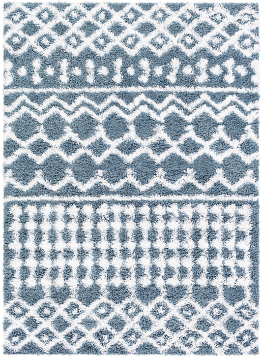 CARTER Shaggy Rug I Living Room, Bedroom I Modern Boho Area Rug, Soft Fluffy Rug, Plush Pile, Large Thick Rug, Easy Care I Blue, White