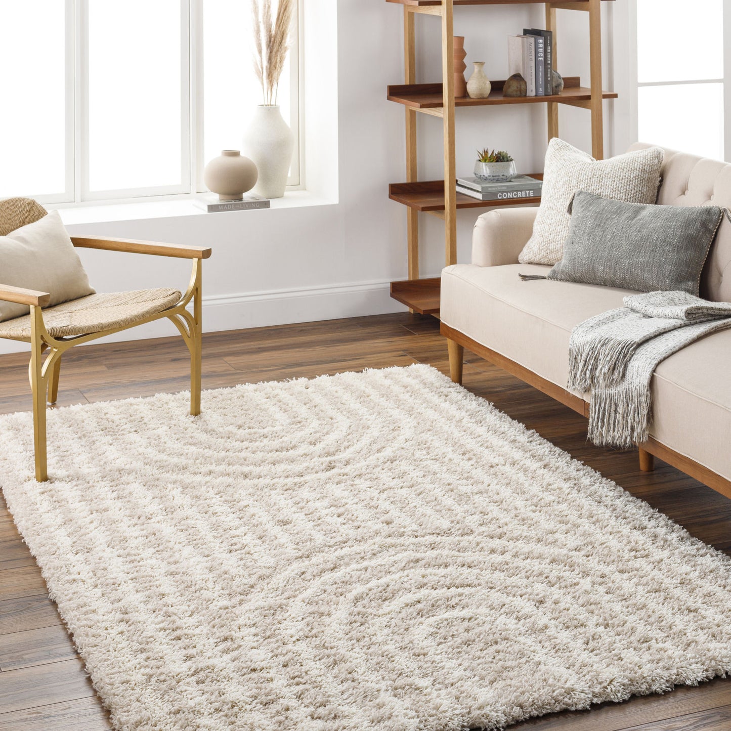 BLANCHARD Shaggy Modern Boho Soft Fluffy Thick Plush Pile Beige Area Rug