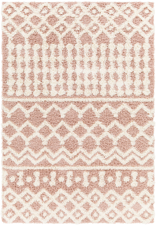 CARTER Shaggy Rug I Living Room, Bedroom I Modern Boho Area Rug, Soft Fluffy Rug, Plush Pile, Large Thick Rug, Easy Care I Pink, White