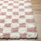 BONDURANT Shaggy Checkered Rug I Living Room, Bedroom I Modern Boho Area Rug, Soft Fluffy Rug, Plush Pile, Thick Rug I Pink, Ivory