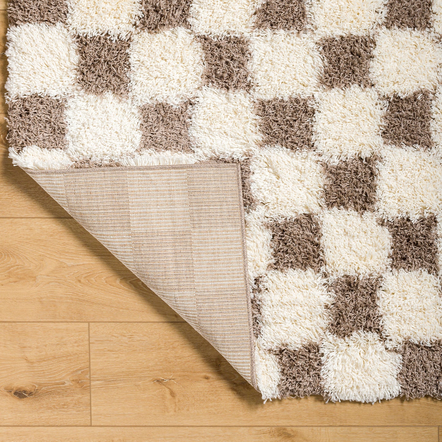 BONDURANT Shaggy Modern Boho Soft Fluffy Thick Plush Pile Brown Checkered Area Rug