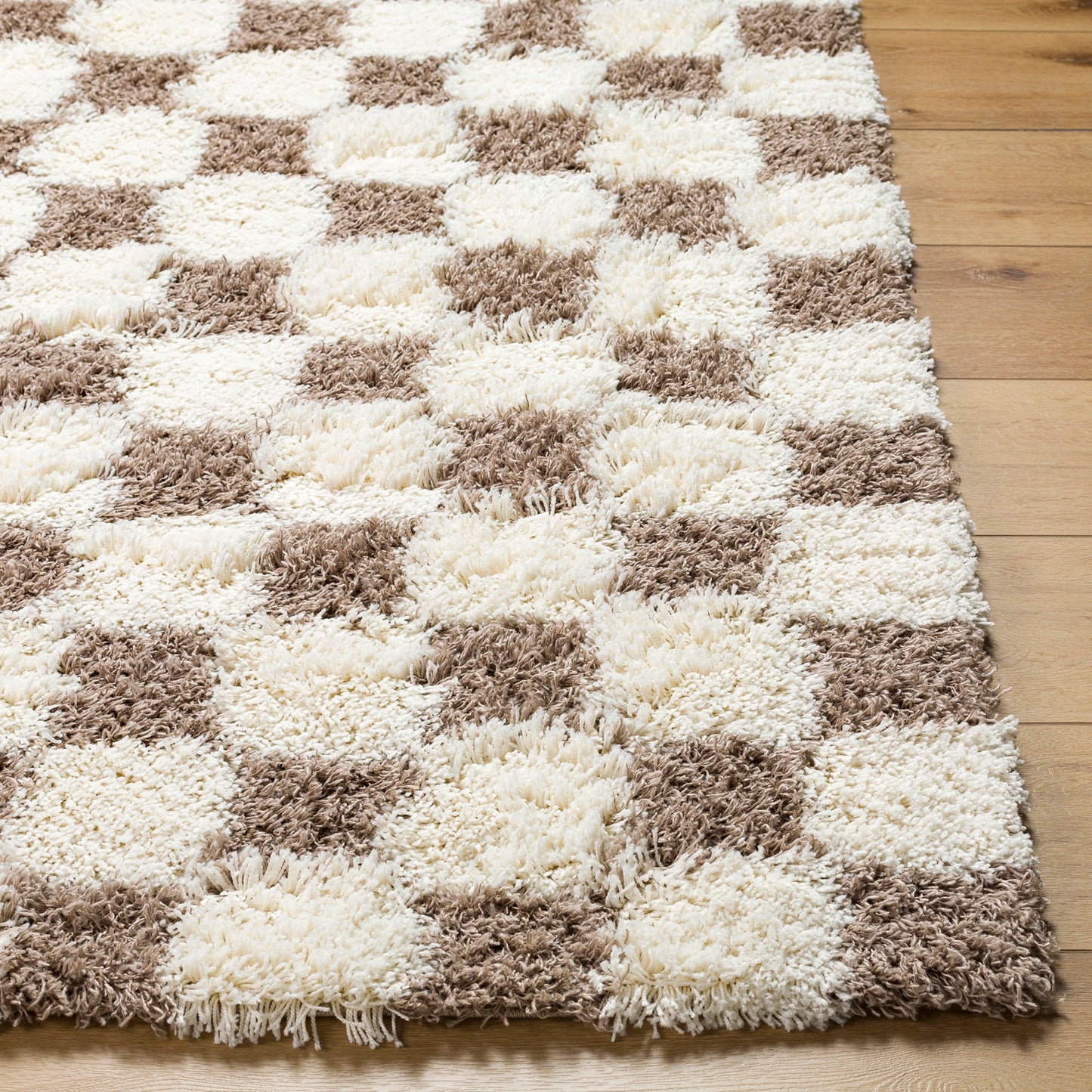 BONDURANT Shaggy Modern Boho Soft Fluffy Thick Plush Pile Brown Checkered Area Rug