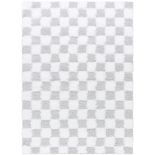 BONDURANT Shaggy Modern Boho Soft Fluffy Thick Plush Pile Light Grey Checkered Runner Rug