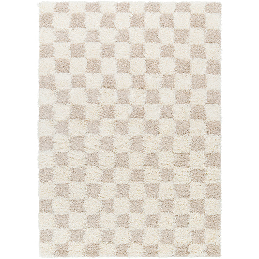 BONDURANT Shaggy Modern Boho Soft Fluffy Thick Plush Pile Light Beige Checkered Runner Rug