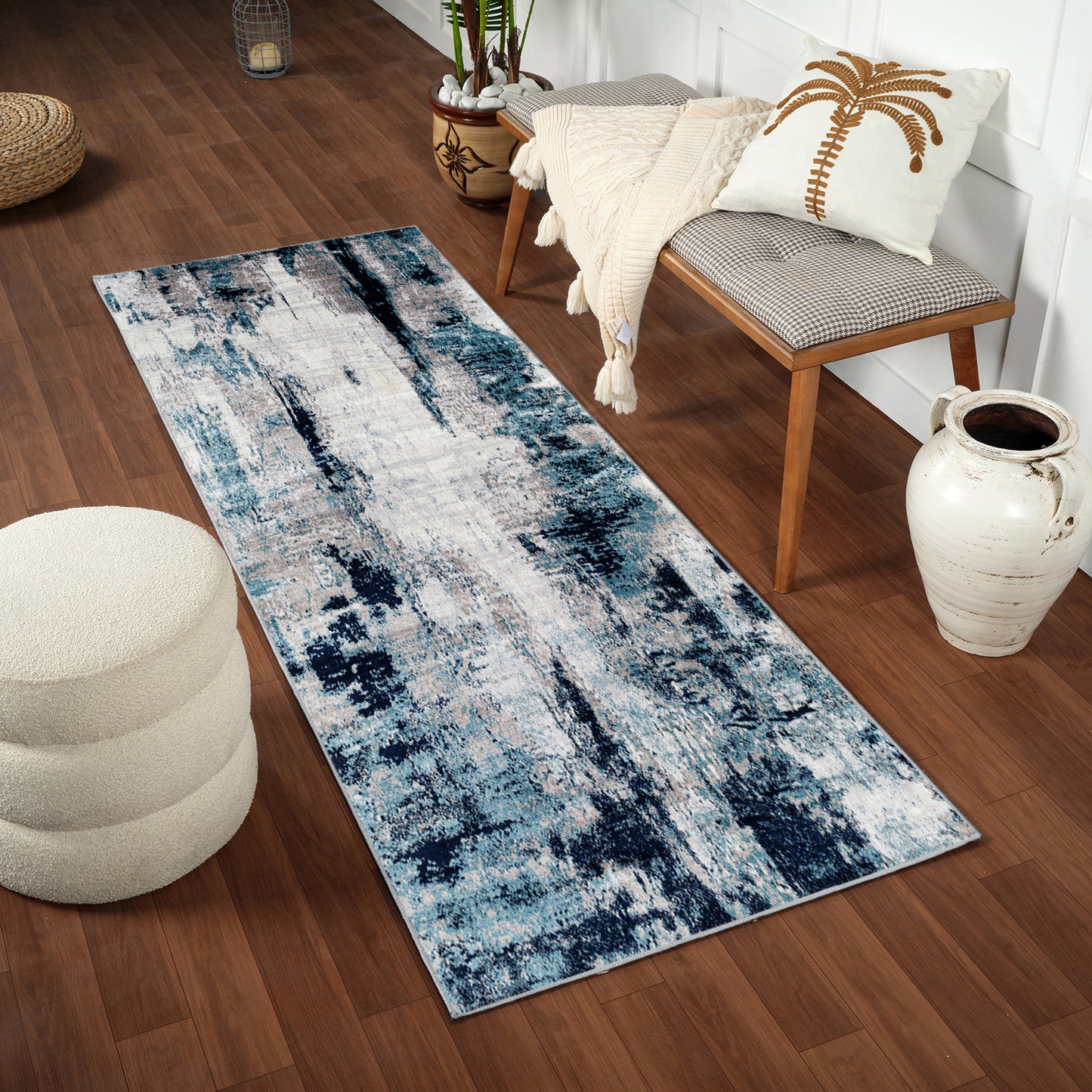 DOLE Abstract Rug I Living Room, Bedroom, Hallway I Modern Marble Rug, Soft Luxurious Area Rug, Short Pile, Easy Care I Blue, White, Grey