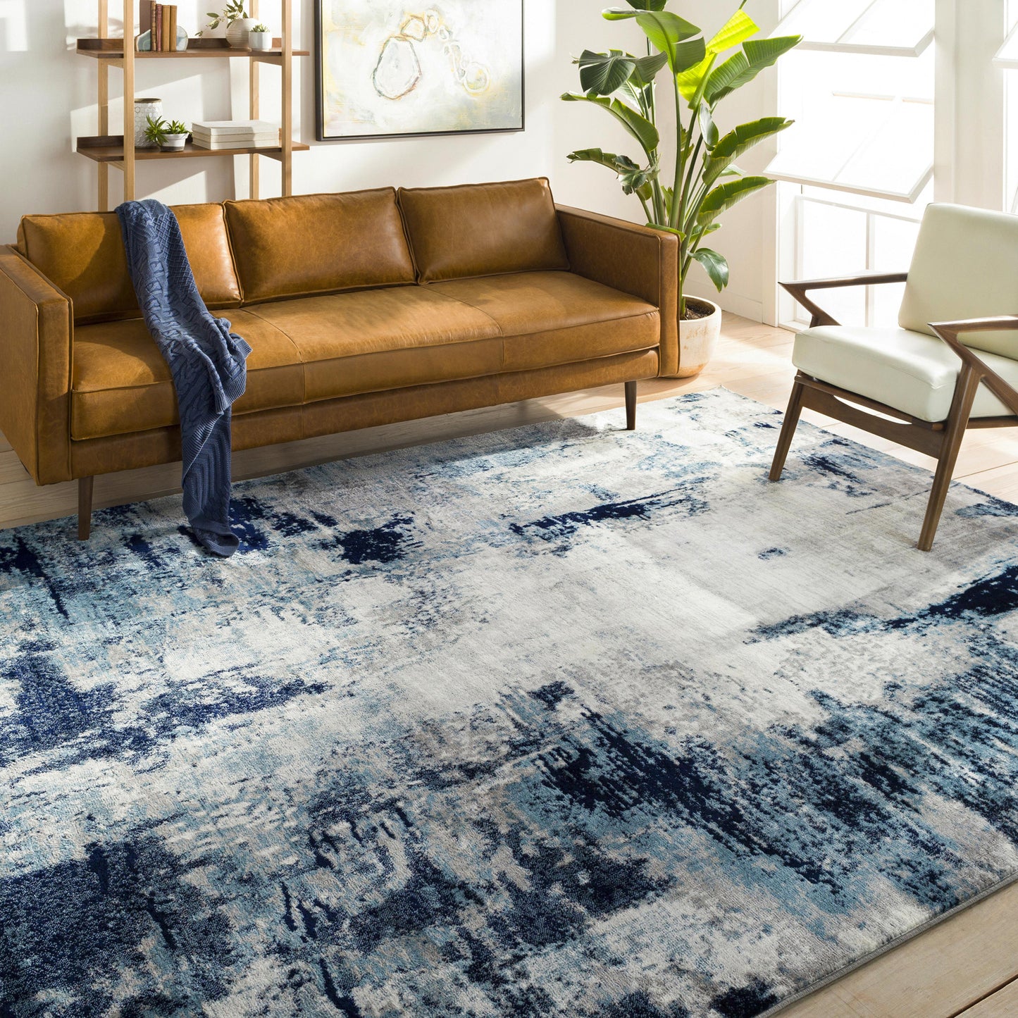 DOLE Abstract Rug I Living Room, Bedroom, Hallway I Modern Marble Rug, Soft Luxurious Area Rug, Short Pile, Easy Care I Blue, White, Grey