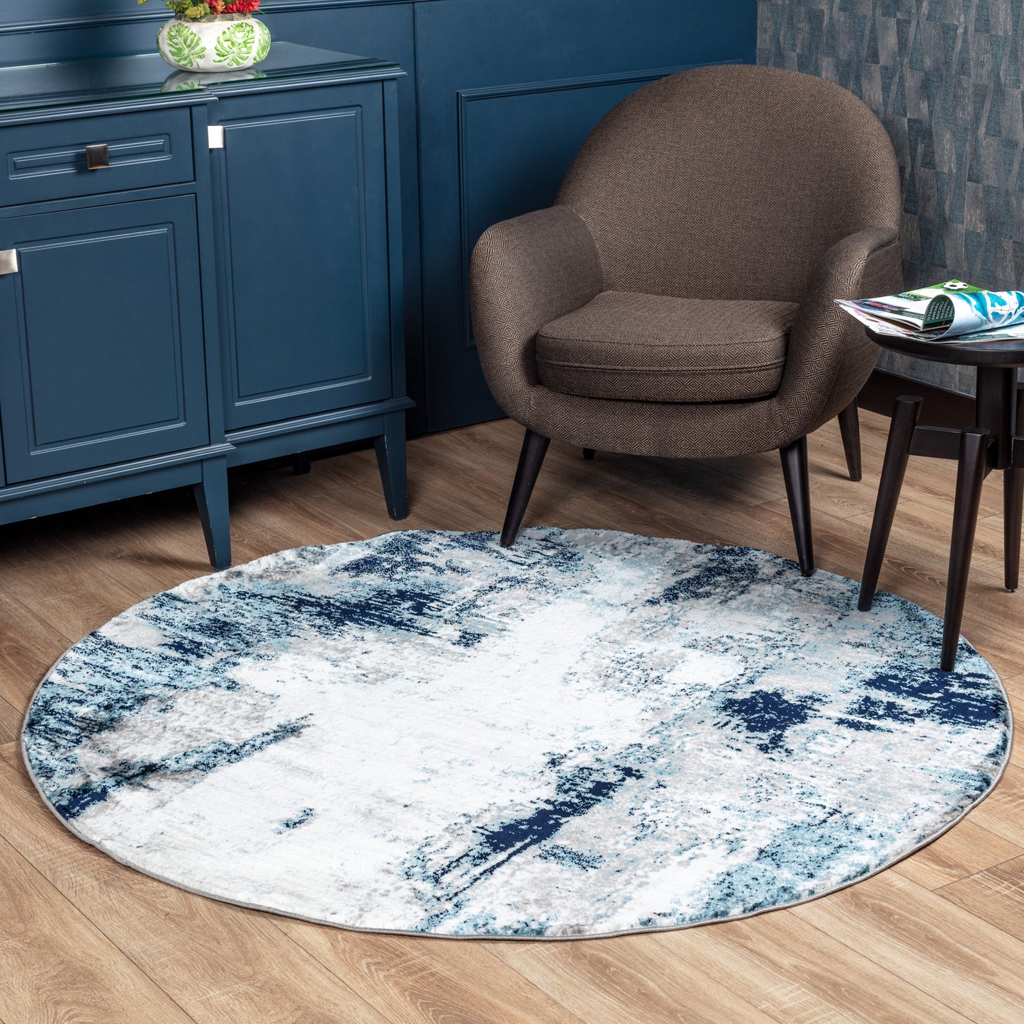 DOLE Abstract Rug I Living Room, Bedroom, Hallway I Modern Marble Rug, Soft Luxurious Area Rug, Short Pile, Easy Care I Blue, White, Grey