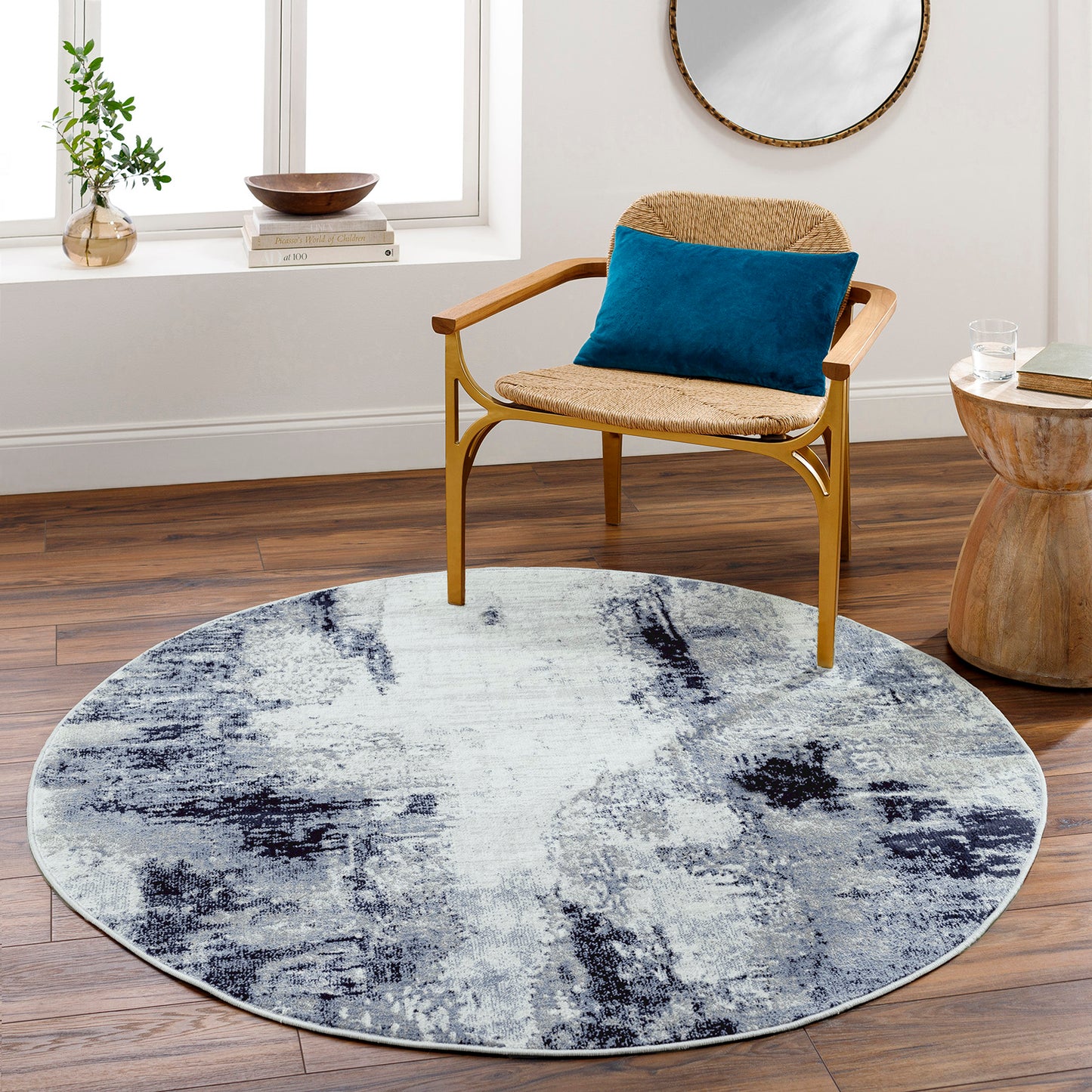 DOLE Abstract Modern Marble Aqua Navy Area Rug