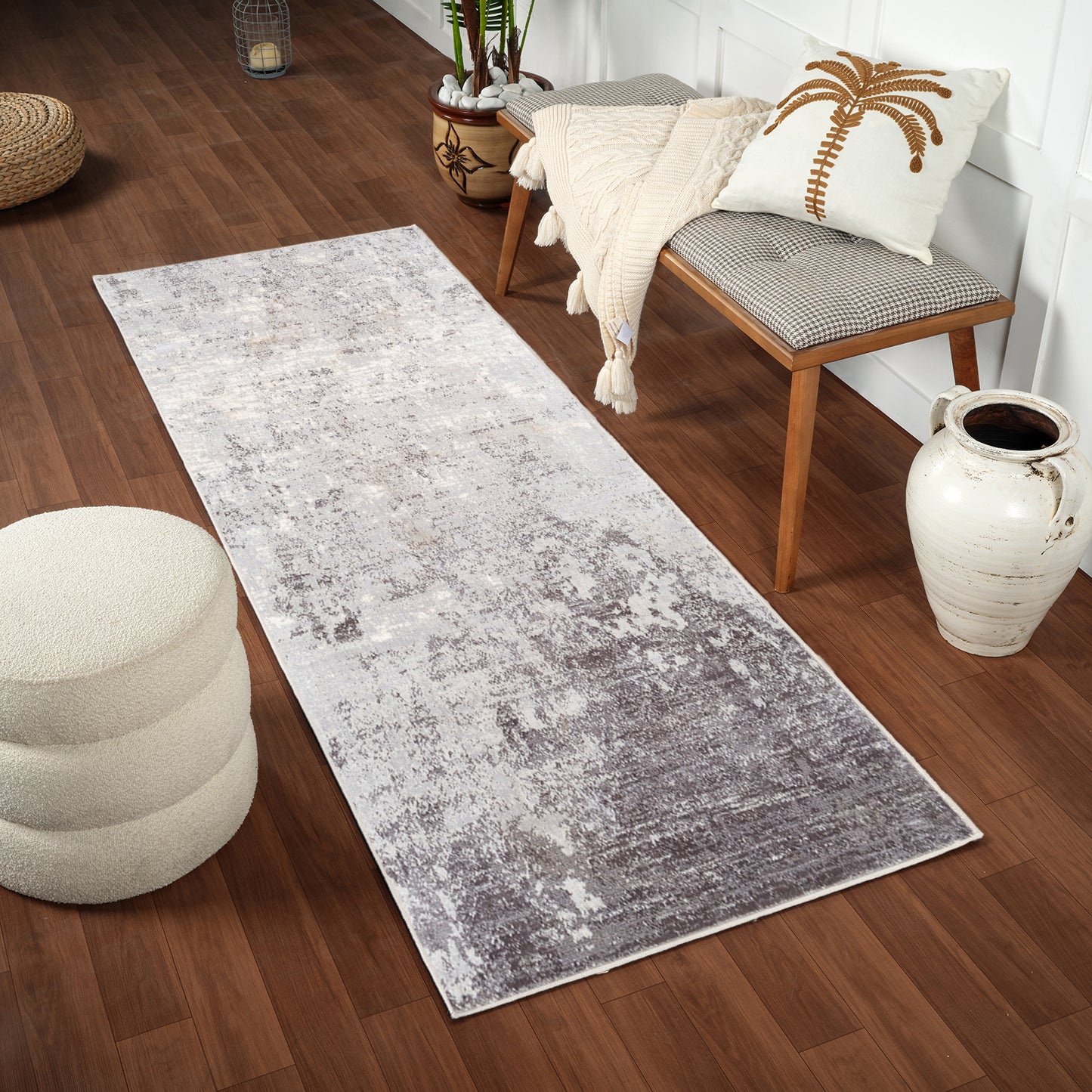 LE ROBERT Abstract Modern Marble Silver Gray Area Rug