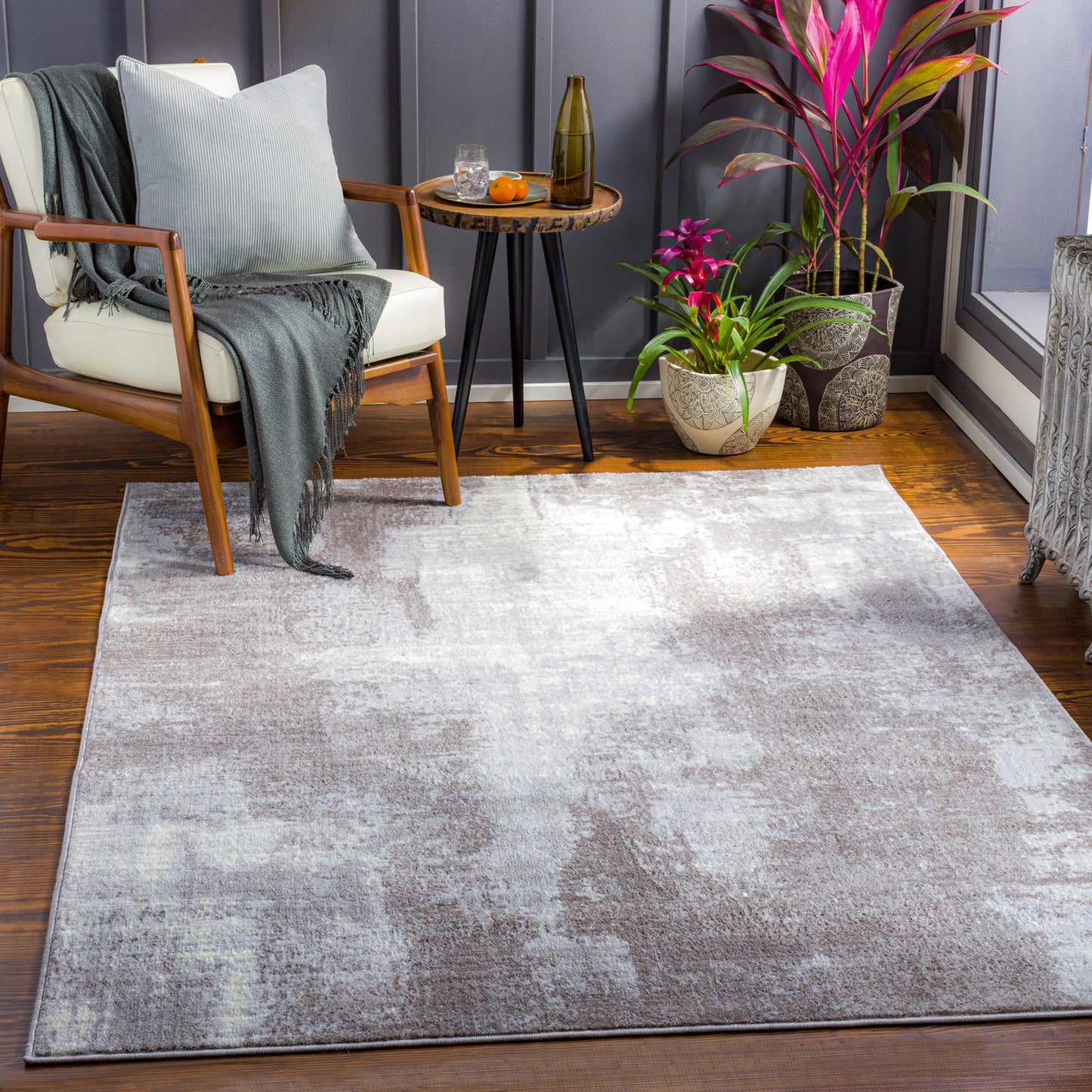 DOLE Abstract Modern Marble Light Grey Area Rug